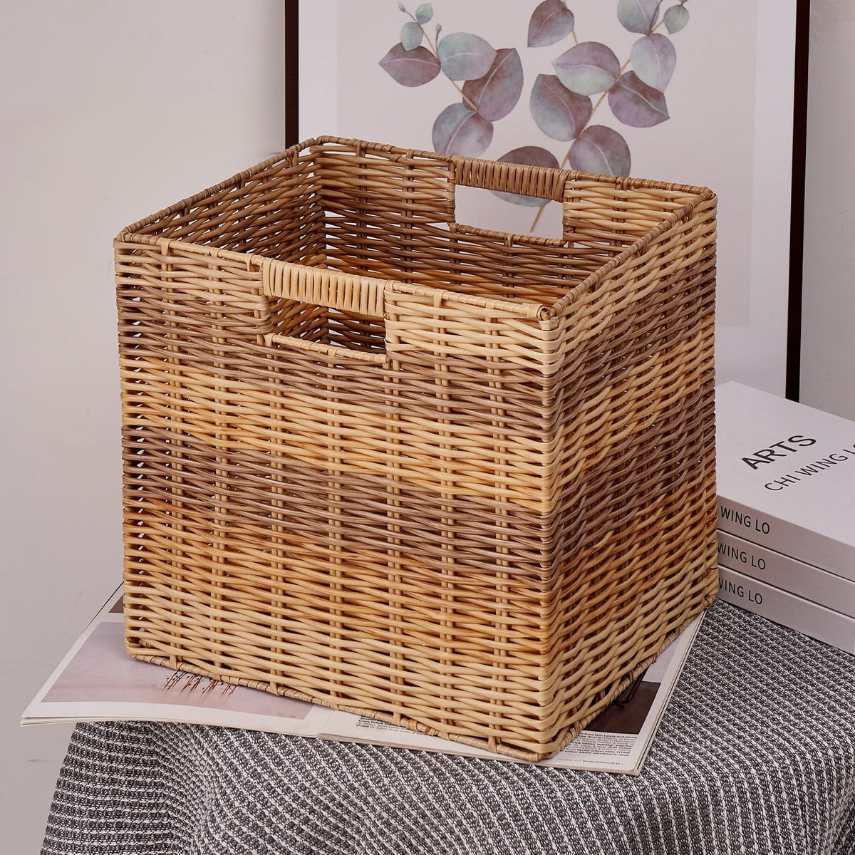 Foldable Plastic Wicker Hand Woven Storage Basket Laundry Basket