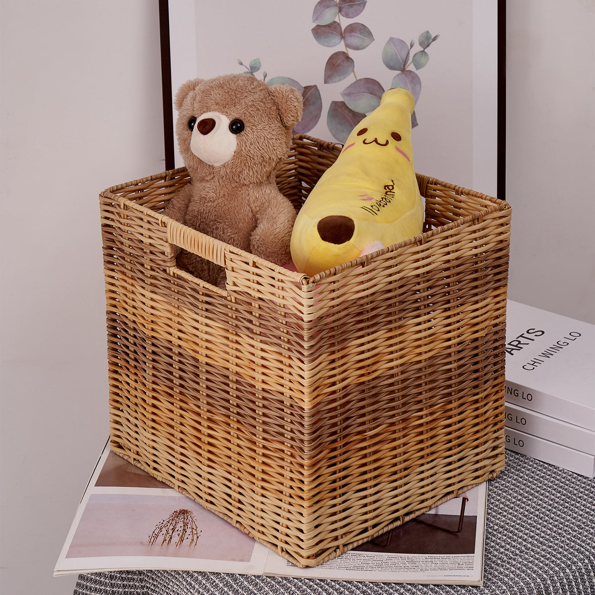 Foldable Plastic Wicker Hand Woven Storage Basket Laundry Basket